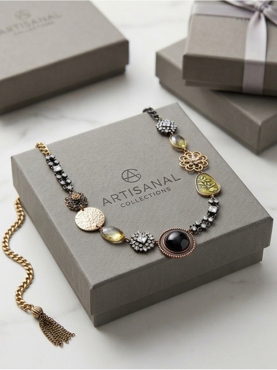 Vintage Necklace with SwarovskiBlack and Gold Accents